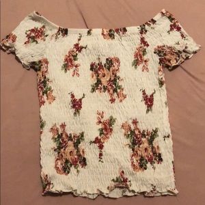 Off the shoulder white t-shirt